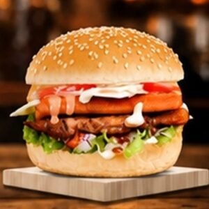 BBQ Sausage Burger (Medium)ကြက်ကင်ကြက်အူချောင်း မီဒီယမ်ဘာဂါ