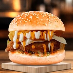 Fried Fish Cheese Burger (Medium)ငါးအာလူးချိစ် မီဒီယမ်ဘာဂါ